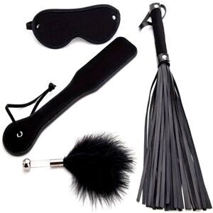 BDSM Black 4 Piece Leather Training Fetish Set